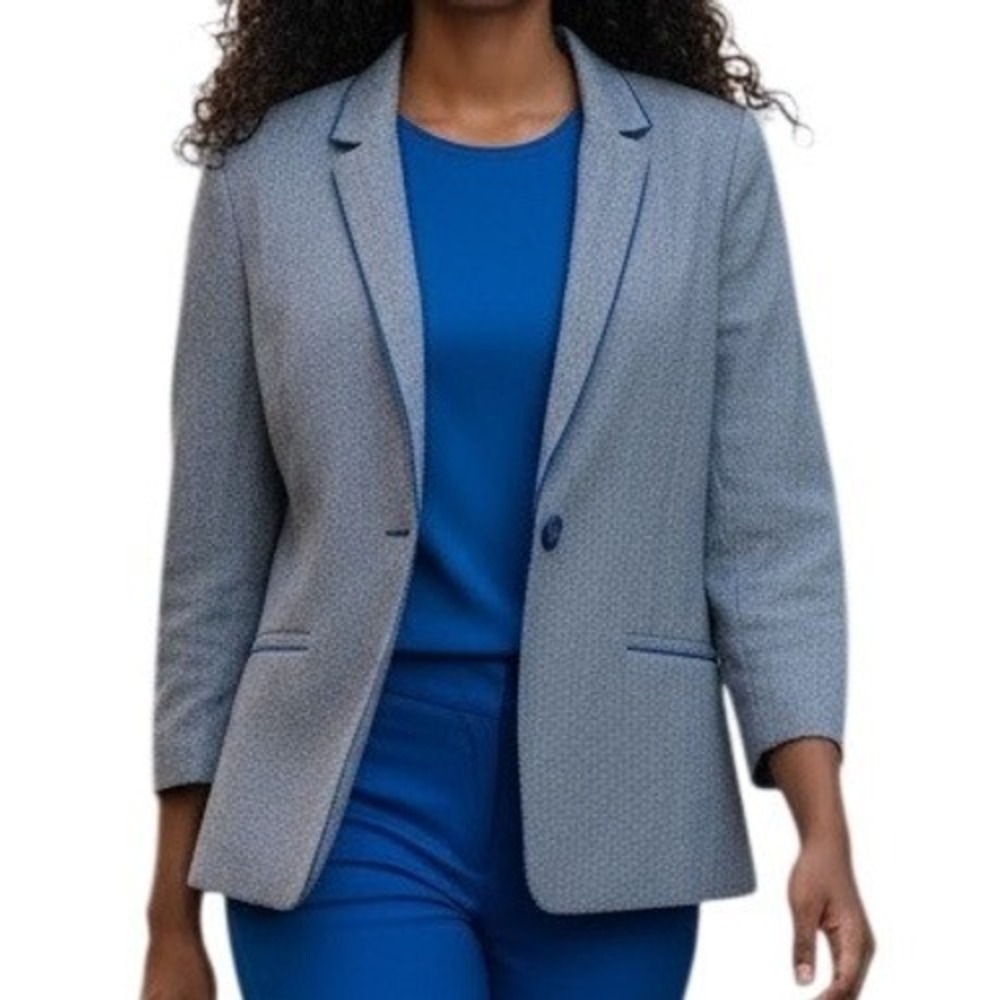 🆕 THE LIMITED Vintage Blue Geometric Print Single Button Blazer Jacket EUC L